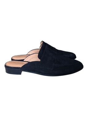 Halogen Black Leather Suede Slides Loafers Mules 8.5